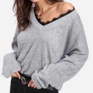 Freeloader Oversized Gray V-neck Top